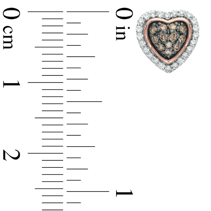 Main Image 2 of 1/3 CT. T.W. Champagne and White Diamond Cluster Heart Stud Earrings in 10K Rose Gold