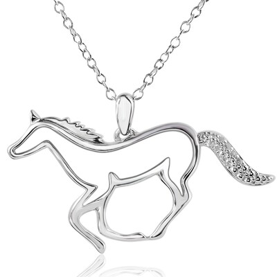 18 inches Chuvora 925 Sterling Silver Sparkling Cubic Zirconia CZ Running Horse Pendant Necklace 