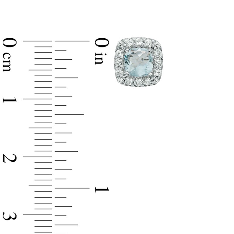 Main Image 2 of 5.0mm Cushion-Cut Lab-Created Blue Spinel and White Sapphire Frame Stud Earrings in Sterling Silver