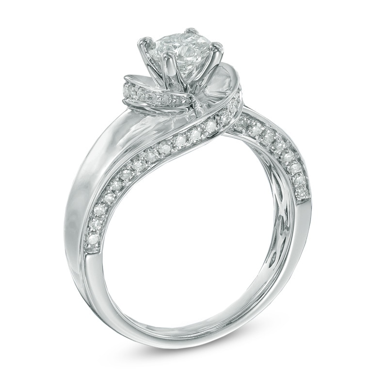 1 CT. T.W. Diamond Swirl Engagement Ring in 14K White Gold