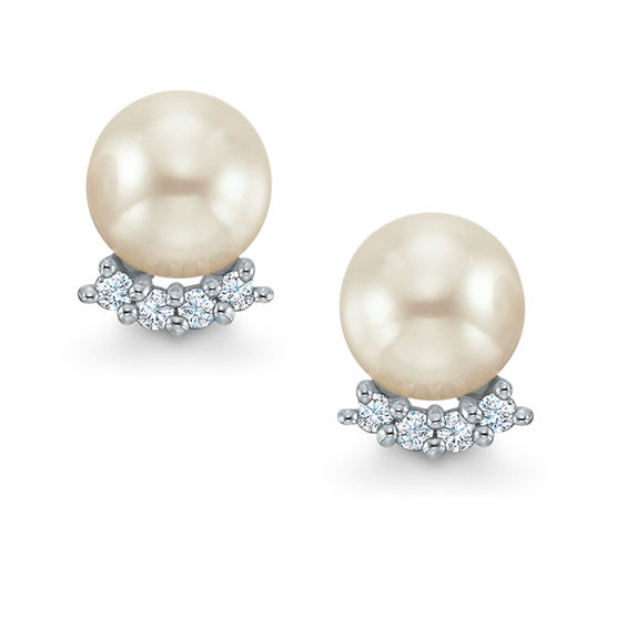 Blue LagoonÂ® by Mikimoto 6.5mm Akoya Cultured Pearl and Diamond Accent Earrings in 14K White Gold