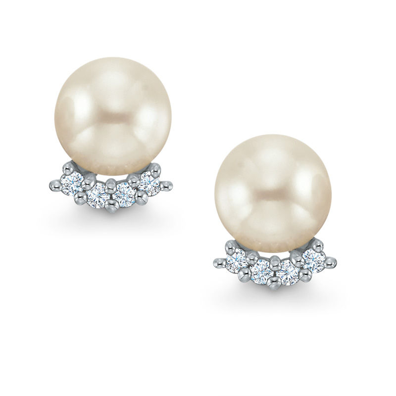 Main Image 1 of Blue Lagoon® by Mikimoto 6.5mm Akoya Cultured Pearl and Diamond Accent Earrings in 14K White Gold