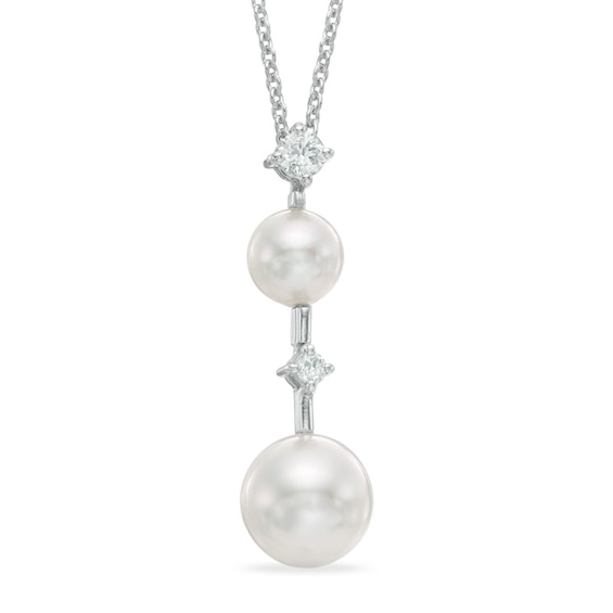 Blue Lagoon® by Mikimoto 5.0-7.0mm Akoya Cultured Pearl and Diamond Accent Stick Drop Pendant in 14K White Gold