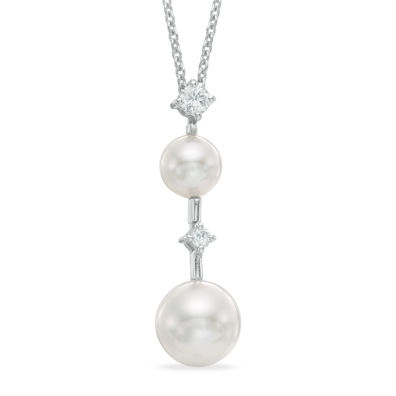 Main Image 1 of Blue Lagoon® by Mikimoto 5.0-7.0mm Akoya Cultured Pearl and Diamond Accent Stick Drop Pendant in 14K White Gold