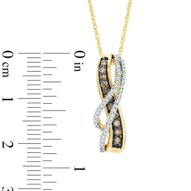1/3 CT. T.W. Champagne and White Diamond Flowing Ribbon Pendant in 10K Gold