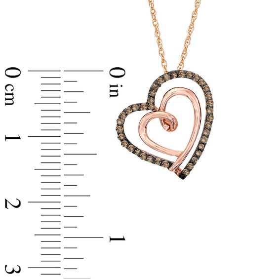 1/5 CT. T.w. Champagne Diamond Tilted Double Heart Pendant in 10K Rose Gold
