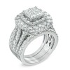 Thumbnail Image 1 of 5 CT. T.W. Quad Princess-Cut Diamond Double Frame Bridal Set in 14K White Gold