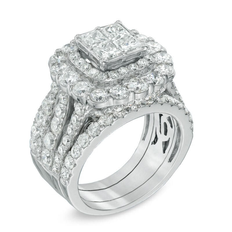 Main Image 2 of 5 CT. T.W. Quad Princess-Cut Diamond Double Frame Bridal Set in 14K White Gold