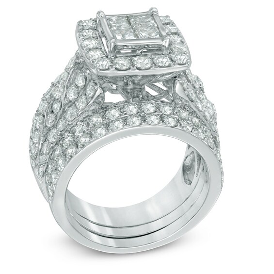 4 CT. T.w. Quad Princess-Cut Diamond Frame Bridal Set in 14K White Gold