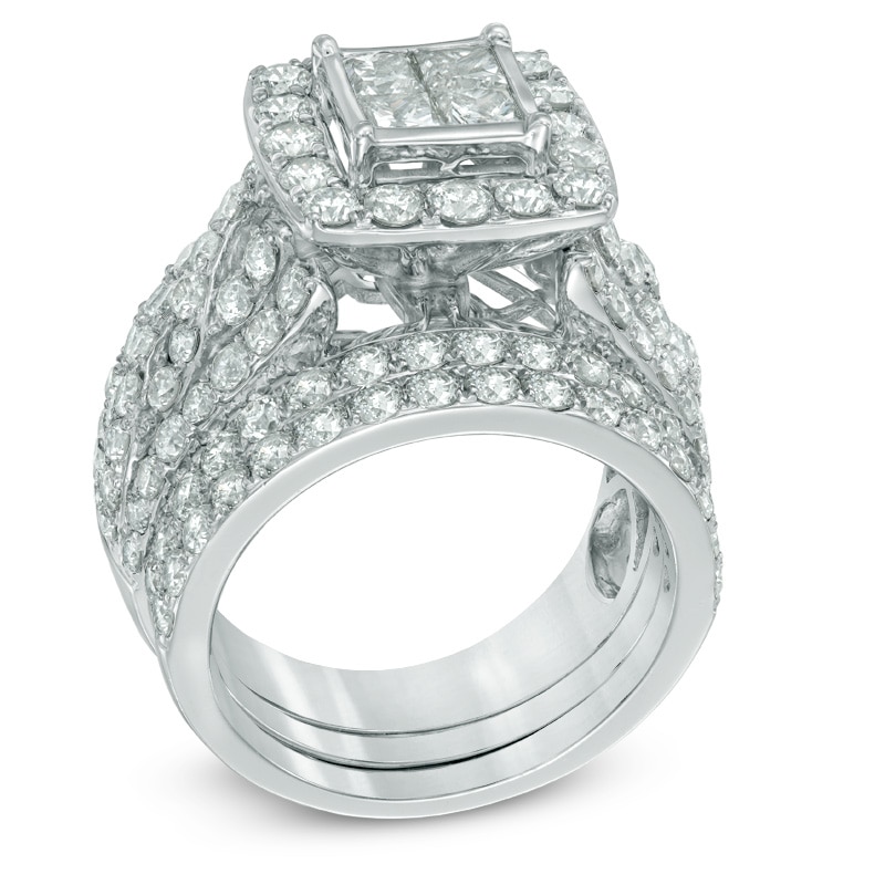 4 CT. T.W. Quad Princess-Cut Diamond Frame Bridal Set in 14K White Gold