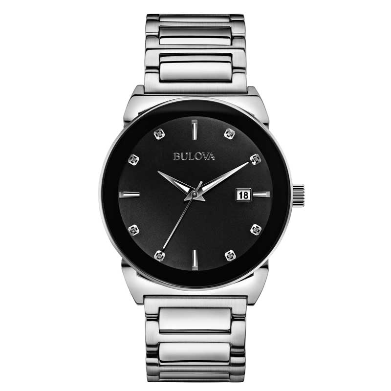Main Image 1 of Men's Bulova Diamond Accent Watch with Black Dial (Model: 96D121)
