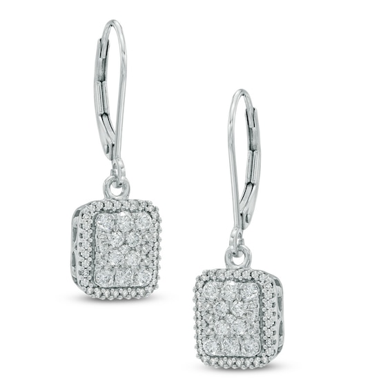 3/4 CT. T.W. Diamond Rectangular Cluster Frame Drop Earrings in 10K ...