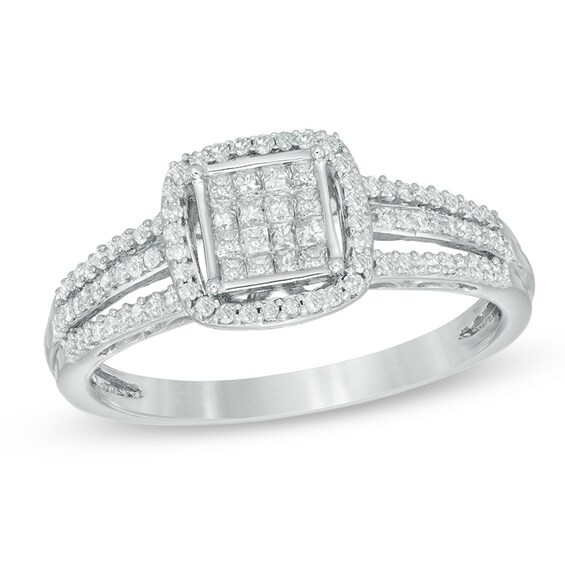 1/3 CT. T.w. Princess-Cut Composite Diamond Frame Ring in 10K White Gold