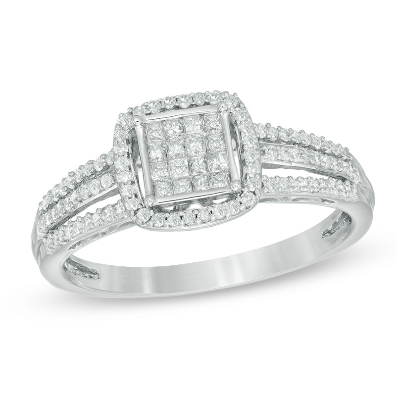 Main Image 1 of 1/3 CT. T.W. Princess-Cut Composite Diamond Frame Ring in 10K White Gold