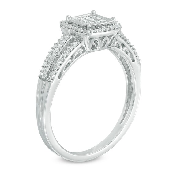 1/3 CT. T.w. Princess-Cut Composite Diamond Frame Ring in 10K White Gold