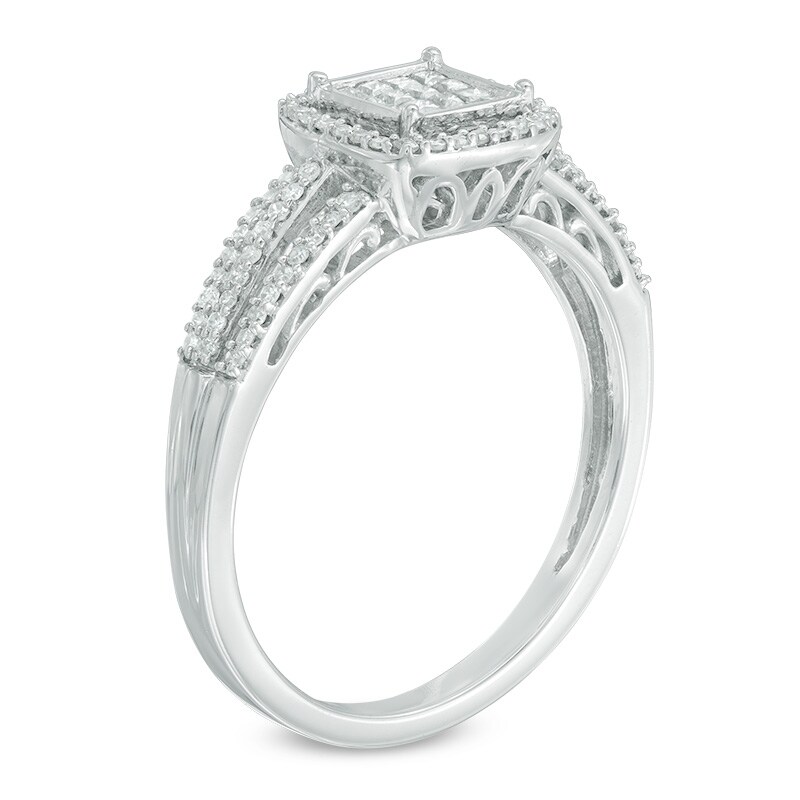 Main Image 2 of 1/3 CT. T.W. Princess-Cut Composite Diamond Frame Ring in 10K White Gold