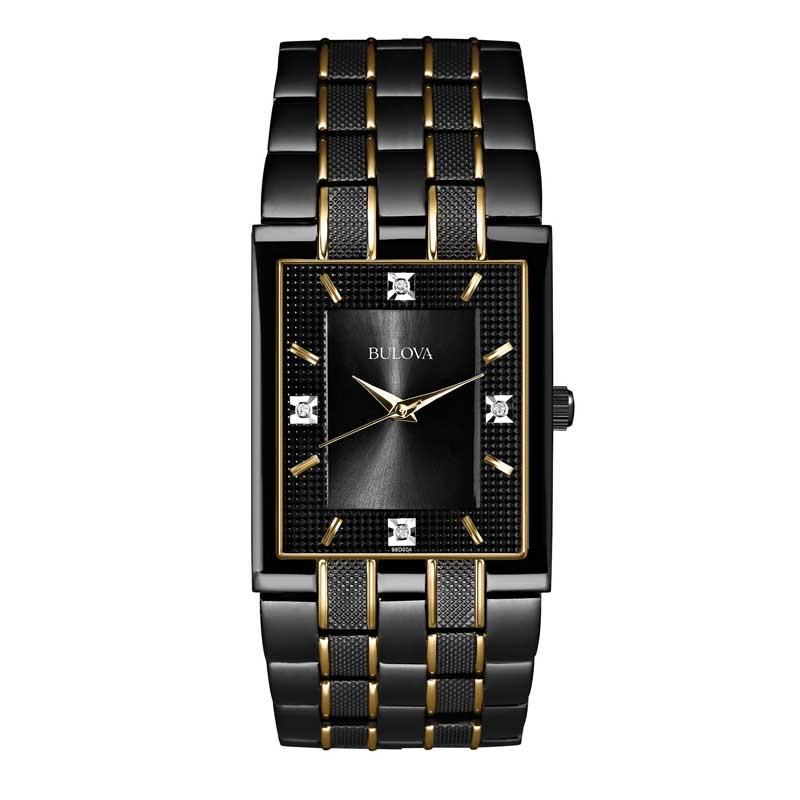 Main Image 1 of Men's Bulova Diamond Accent Two-Tone Watch with Rectangular Black Dial (Model: 98D004)