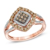 Thumbnail Image 0 of 1/2 CT. T.W. Champagne and White Diamond Tilted Square Frame Ring in 10K Rose Gold