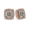 Thumbnail Image 0 of 5/8 CT. T.W. Quad Champagne and White Diamond Double Square Frame Stud Earrings in 10K Rose Gold