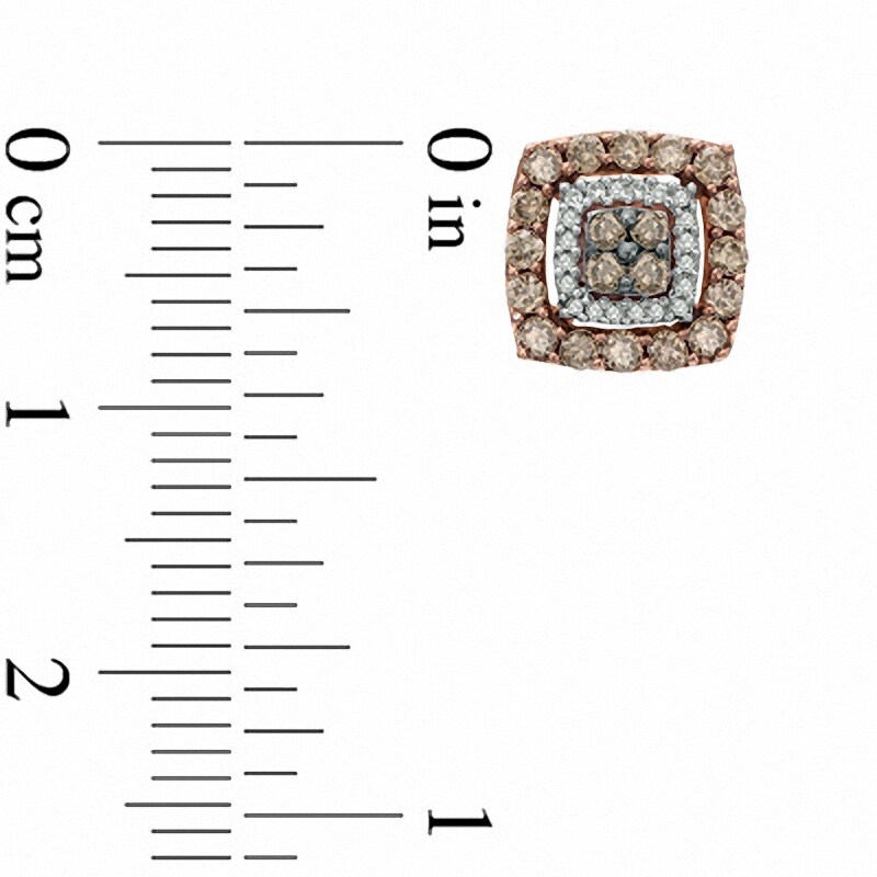 Main Image 2 of 5/8 CT. T.W. Quad Champagne and White Diamond Double Square Frame Stud Earrings in 10K Rose Gold