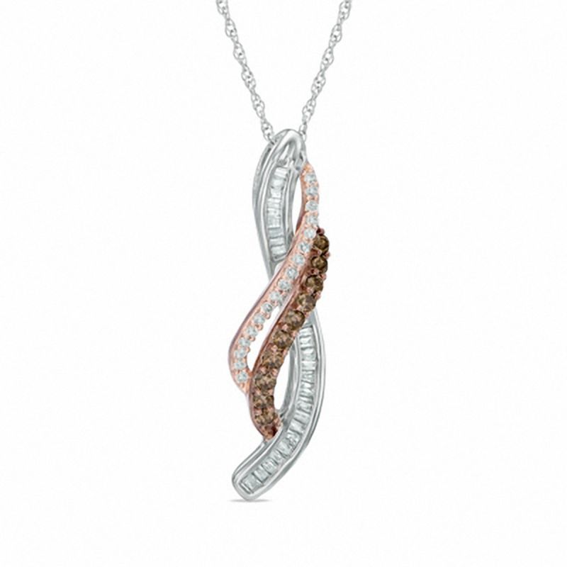 Main Image 1 of 1/3 CT. T.W. Champagne and White Diamond Ribbon Pendant in 10K Two-Tone Gold