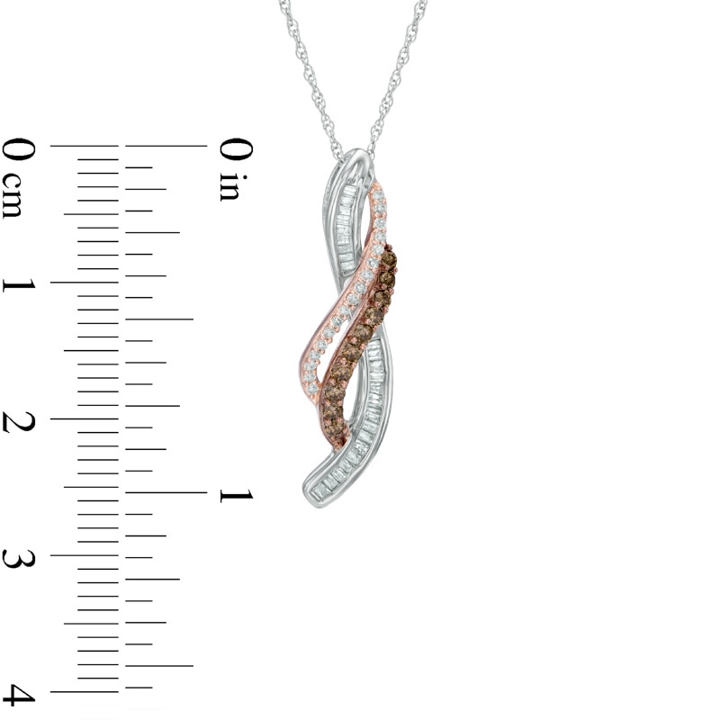 Main Image 2 of 1/3 CT. T.W. Champagne and White Diamond Ribbon Pendant in 10K Two-Tone Gold