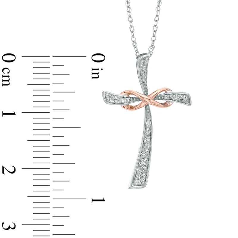 Main Image 2 of 1/10 CT. T.W. Diamond Infinity Cross Pendant in 10K Two-Tone Gold