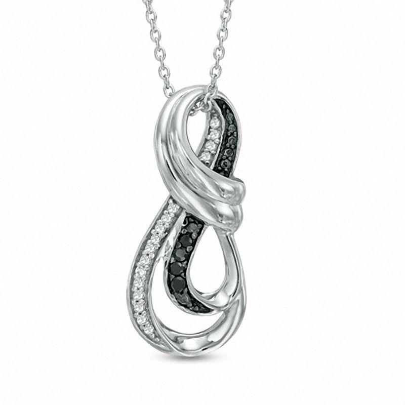 Main Image 1 of 1/10 CT. T.W. Enhanced Black and White Diamond Layered Infinity Pendant in Sterling Silver
