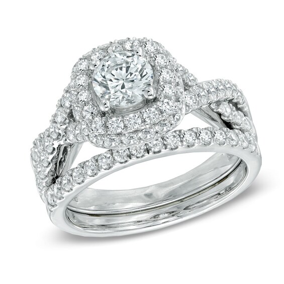 1-3/4 CT. T.w. Diamond Frame Twist Bridal Set in 14K White Gold