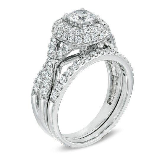 1-3/4 CT. T.w. Diamond Frame Twist Bridal Set in 14K White Gold