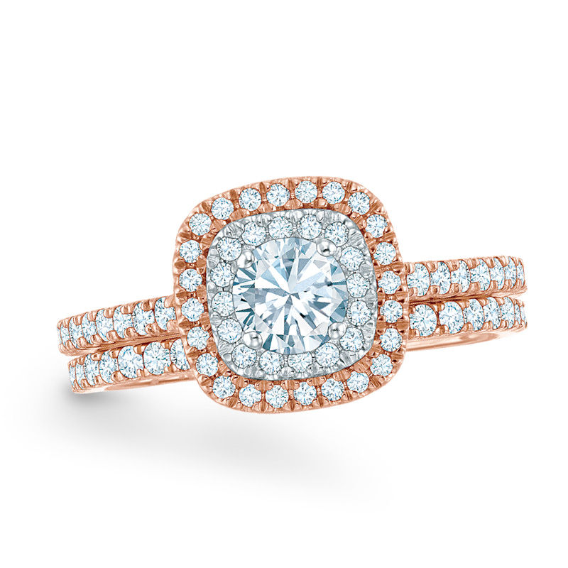 1 CT. T.W. Diamond Double Frame Bridal Set in 14K Rose Gold