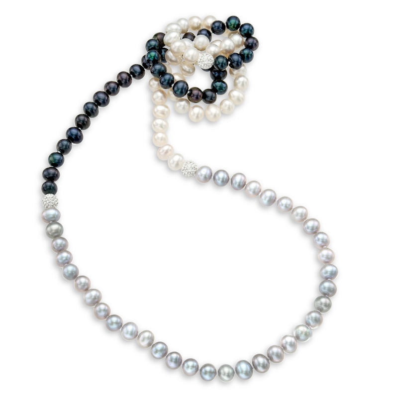 Main Image 1 of 8.0-9.0mm Black, Grey and White Freshwater Cultured Pearl and Crystal Bead Strand Necklace-36"