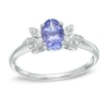 Thumbnail Image 1 of Oval Tanzanite and Diamond Accent Flower Ring in 10K White Gold
