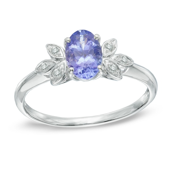 Oval Tanzanite and Diamond Accent Flower Ring in 10K White Gold