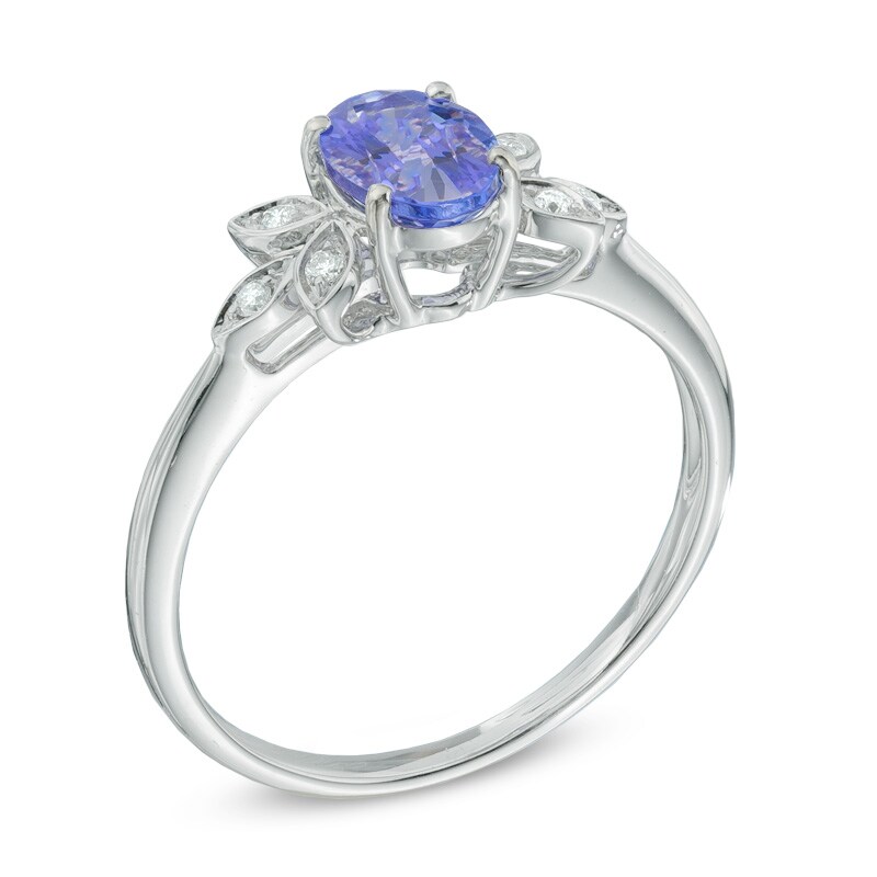 Main Image 2 of Oval Tanzanite and Diamond Accent Flower Ring in 10K White Gold