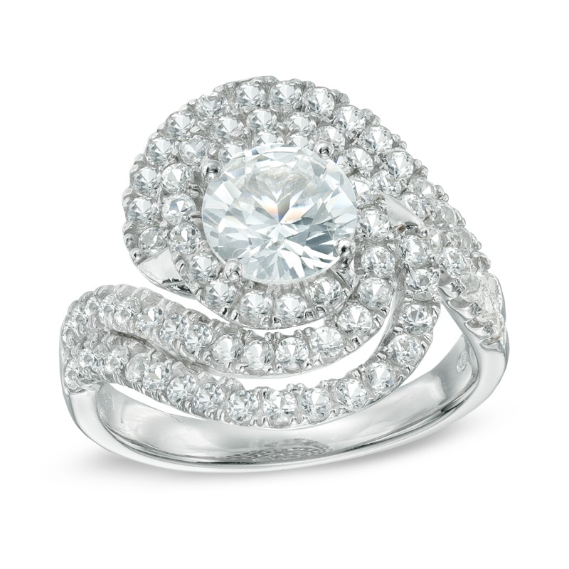 Main Image 1 of Lab-Created White Sapphire Swirl Ring in Sterling Silver