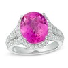 Thumbnail Image 1 of Oval Lab-Created Pink and White Sapphire Frame Ring in Sterling Silver