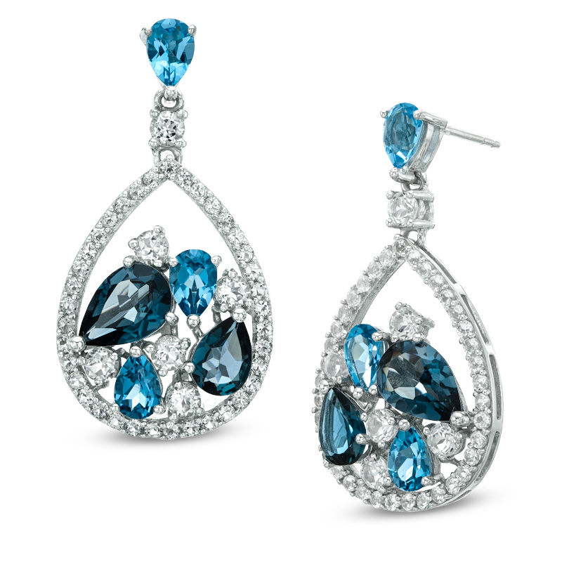 Main Image 1 of Multi-Shaped Blue and White Topaz Drop Earrings in Sterling Silver