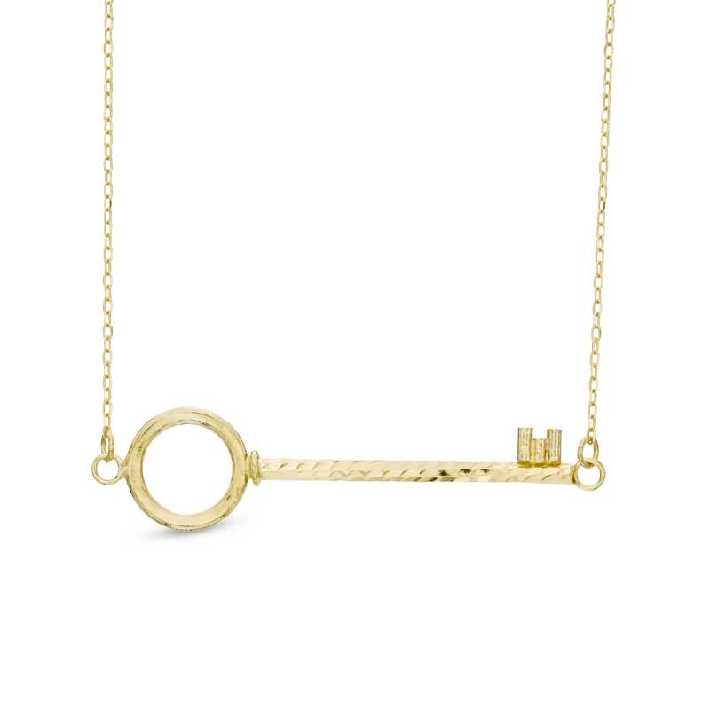 Sideways Key Necklace in 10K Gold