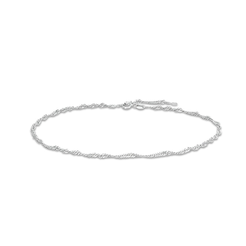2.1mm Singapore Chain Anklet in Solid 10K White Gold - 10"