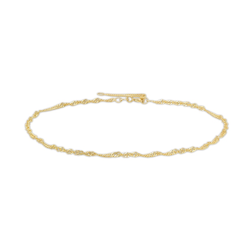 2.1mm Singapore Chain Anklet in Solid 10K Gold - 10"