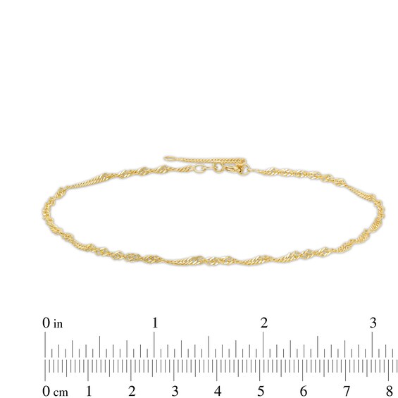 2.1mm Singapore Chain Anklet in Solid 10K Gold - 10"
