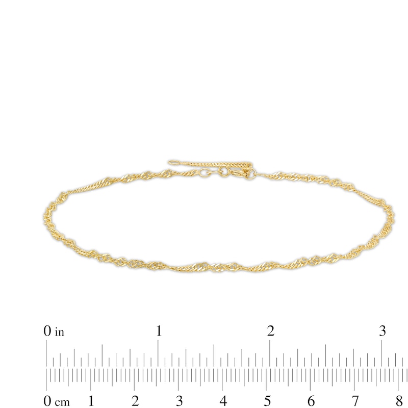 2.1mm Singapore Chain Anklet in Solid 10K Gold - 10"