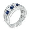 Thumbnail Image 1 of Oval Blue Sapphire and 3/4 CT. T.W. Diamond Band in 14K White Gold