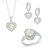 Thumbnail Image 1 of 5.5-7.5mm Freshwater Cultured Pearl and Lab-Created White Sapphire Pendant, Ring and Earrings Set in Sterling Silver