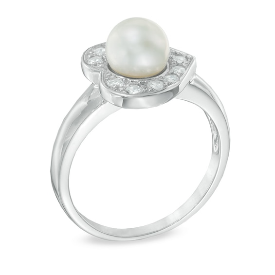 5.5-7.5mm Freshwater Cultured Pearl and Lab-Created White Sapphire Pendant, Ring and Earrings Set in Sterling Silver