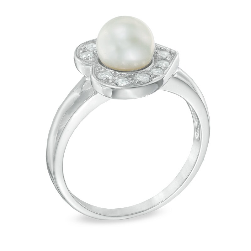 Main Image 2 of 5.5-7.5mm Freshwater Cultured Pearl and Lab-Created White Sapphire Pendant, Ring and Earrings Set in Sterling Silver