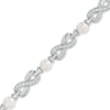 Thumbnail Image 0 of 5.5 - 6.0mm Cultured Freshwater Pearl and Lab-Created White Sapphire Infinity Bracelet in Sterling Silver - 7.75"