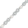 Thumbnail Image 1 of 5.5-6.0mm Freshwater Cultured Pearl and Lab-Created White Sapphire Infinity Bracelet in Sterling Silver-7.75"