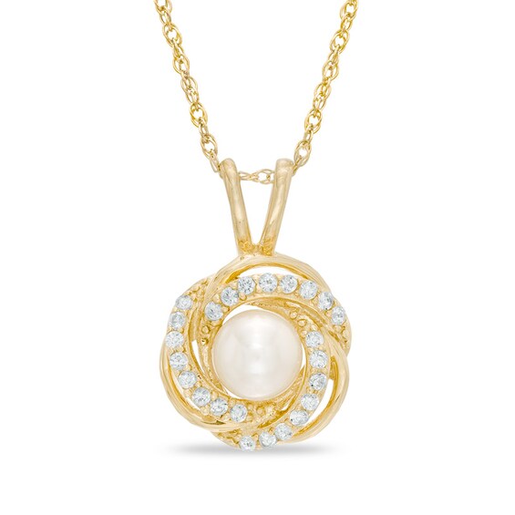 4.5-5.0mm Freshwater Cultured Pearl and Lab-Created White Sapphire Pendant in 10K Gold
